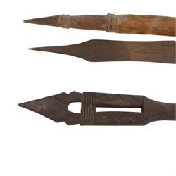 Collection of 19th century and later African spears, paddle and carvings
Provenance: the vendor's grandfather was a Methodist missionary who visited Africa between 1895-1903 and brought these items back on his return to England, paddle L151cm