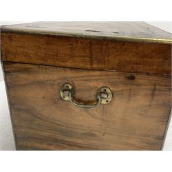 19th century brass bound camphor wood campaign chest, with decorative brass inlays and carrying handles, W91cm, H41cm, D46cm
