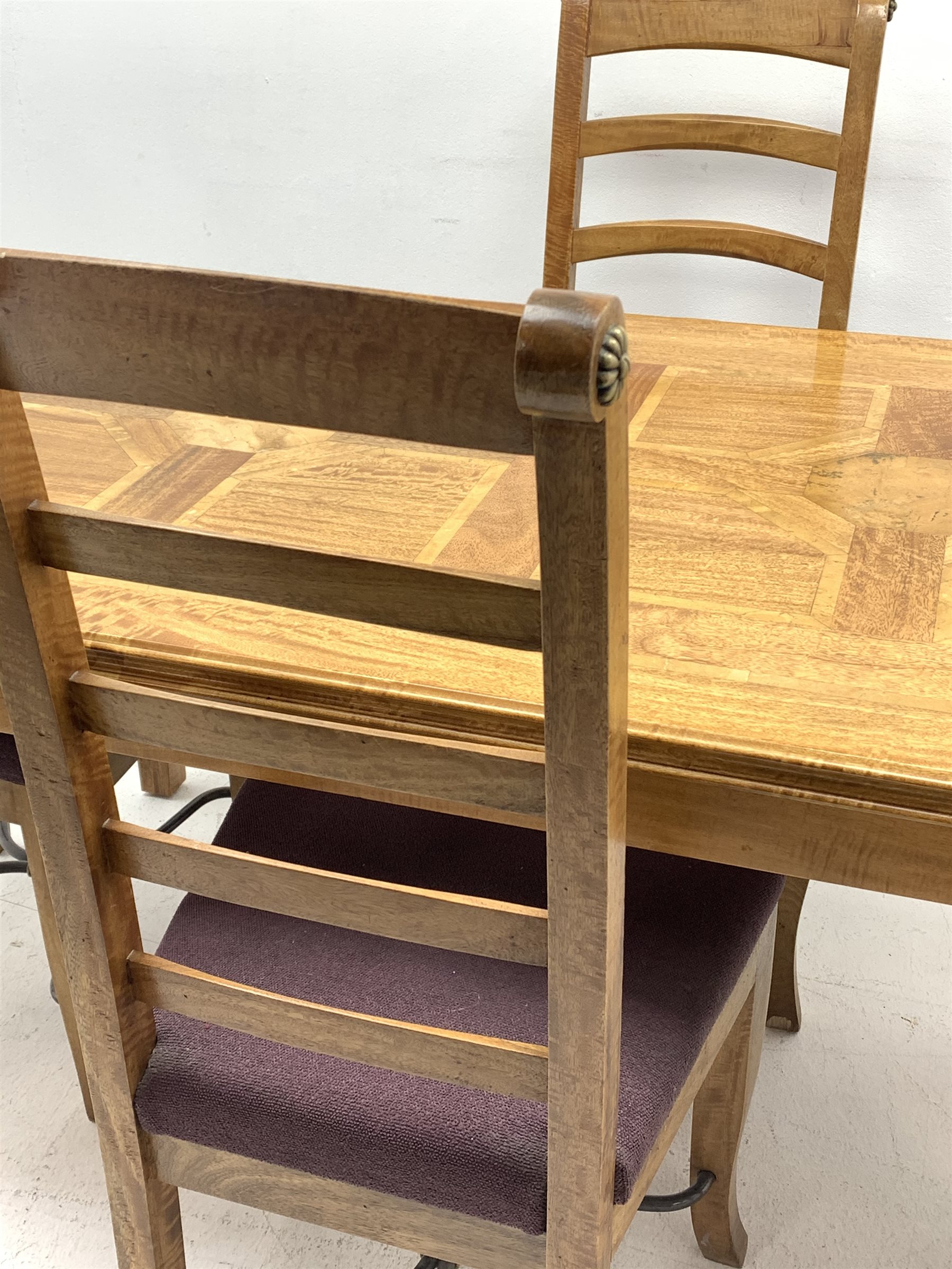Mango wood and flagstone rectangular dining table (150cm x 90cm, H77cm) and set four high ladder back dining chairs