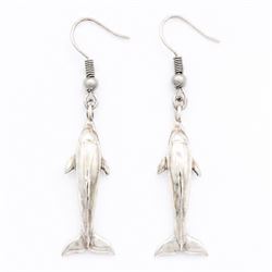 Silver oval link bracelet, with five 9ct gold Russian alexandrite set dolphin charms and a gold clasp, stamped 10K and a pair of silver dolphin earrings