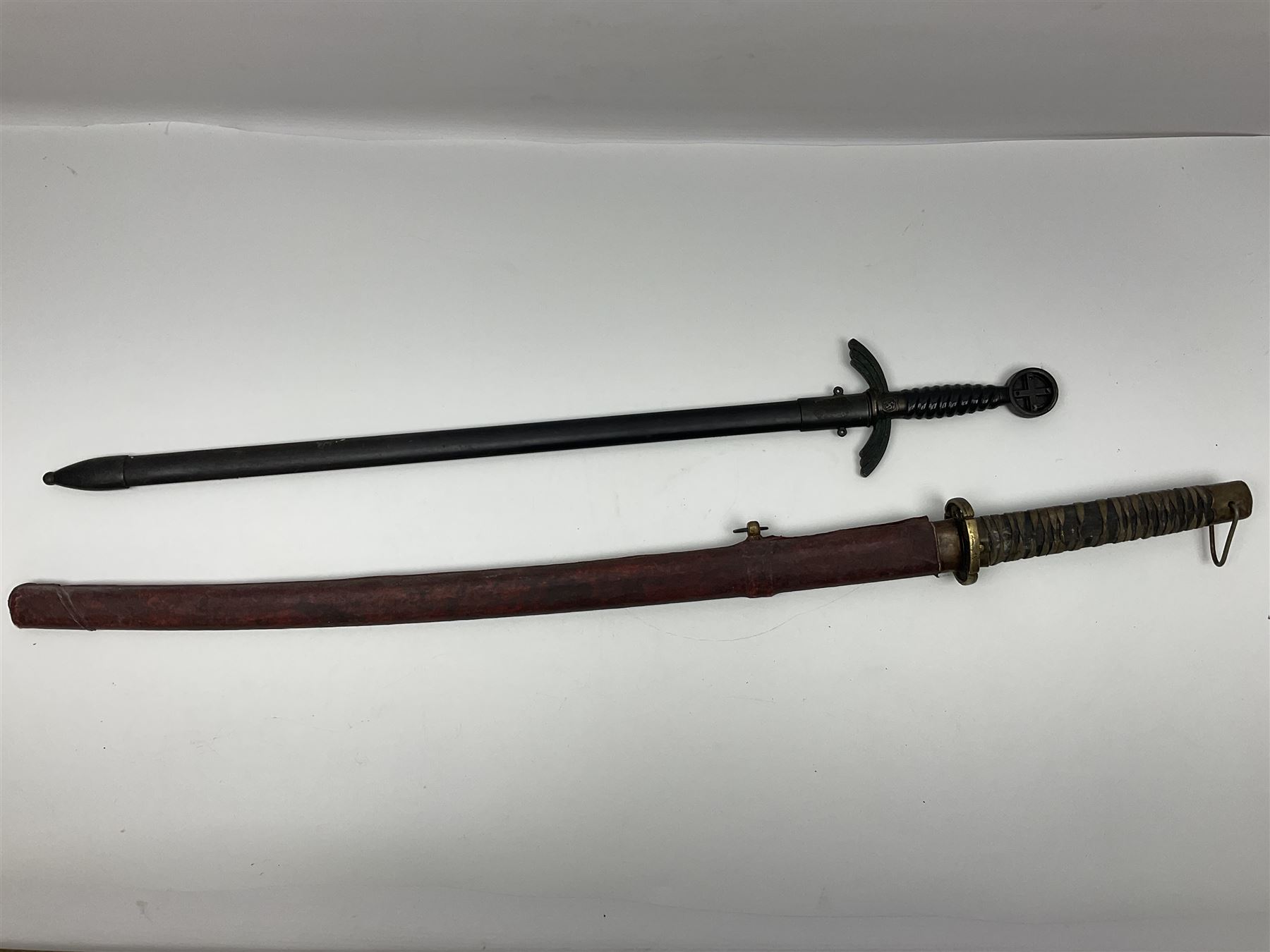 Reproduction WW2 German Luftwaffe officer's sword; and reproduction Japanese officer's sword katana (2)