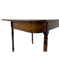 Early 19th century inlaid mahogany D-shaped tea table, fold-over top
