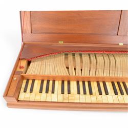 Tabletop Clavichord - From the Renaissance Workshop Company (Early Music Shop), modelled on an original table top instrument c.1740 in Gemeentemuseum, Den Haag.
Double fretted instrument, with a 53 keys, possibly in rosewood and boxwood, compass 4.1/3 ocatave C - e, with tuning key. 