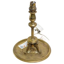 Set of seven Copeland plates retailed by John Mortlock, scalloped and decorated with portraits of gentlemen; together with an early 19th century Mahogany wall mirror, with a later easel stand, H44cm, and Brass table lamp, of antique design with classical figures on a circular base, H29cm