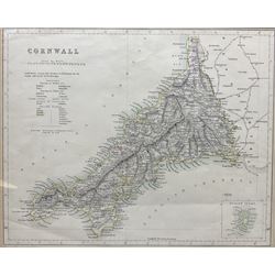 F P Becker (British 19th century): 'Cornwall' and 'Westmorland', pair engraved maps with hand colouring pub. Fisher’s county atlas of England and Wales c.1845, 28cm x 35cm (2)
