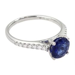 18ct white gold single stone sapphire ring, with diamond set shoulders, hallmarked, sapphire approx 1.05 carat