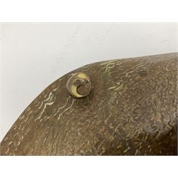 Bergman Art Nouveau bronze dish, of naturalistic shell form upon four shell feet, the centre decorated in relief with a mermaid amongst fish and sea horses, with Bergman mark and impressed Geschutzt 5070 beneath, L36cm