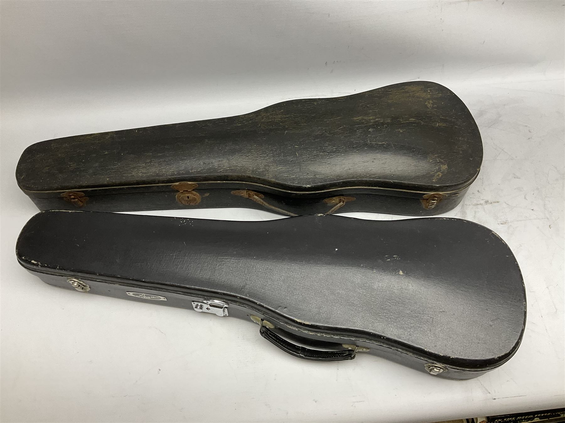 French violin for restoration with 36cm two-piece maple back and ribs and spruce top, bears label 'Lutherie Artistique M. Couturieux'; in wooden case; two modern three-quarter size violins in cases; and five violins for spares or repair