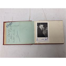 Mid 20th century autograph book, to include autographs from Beverley Sisters, Reg Varney, Ronnie Verrell, Betty Mitchell, etc, poems and verses etc