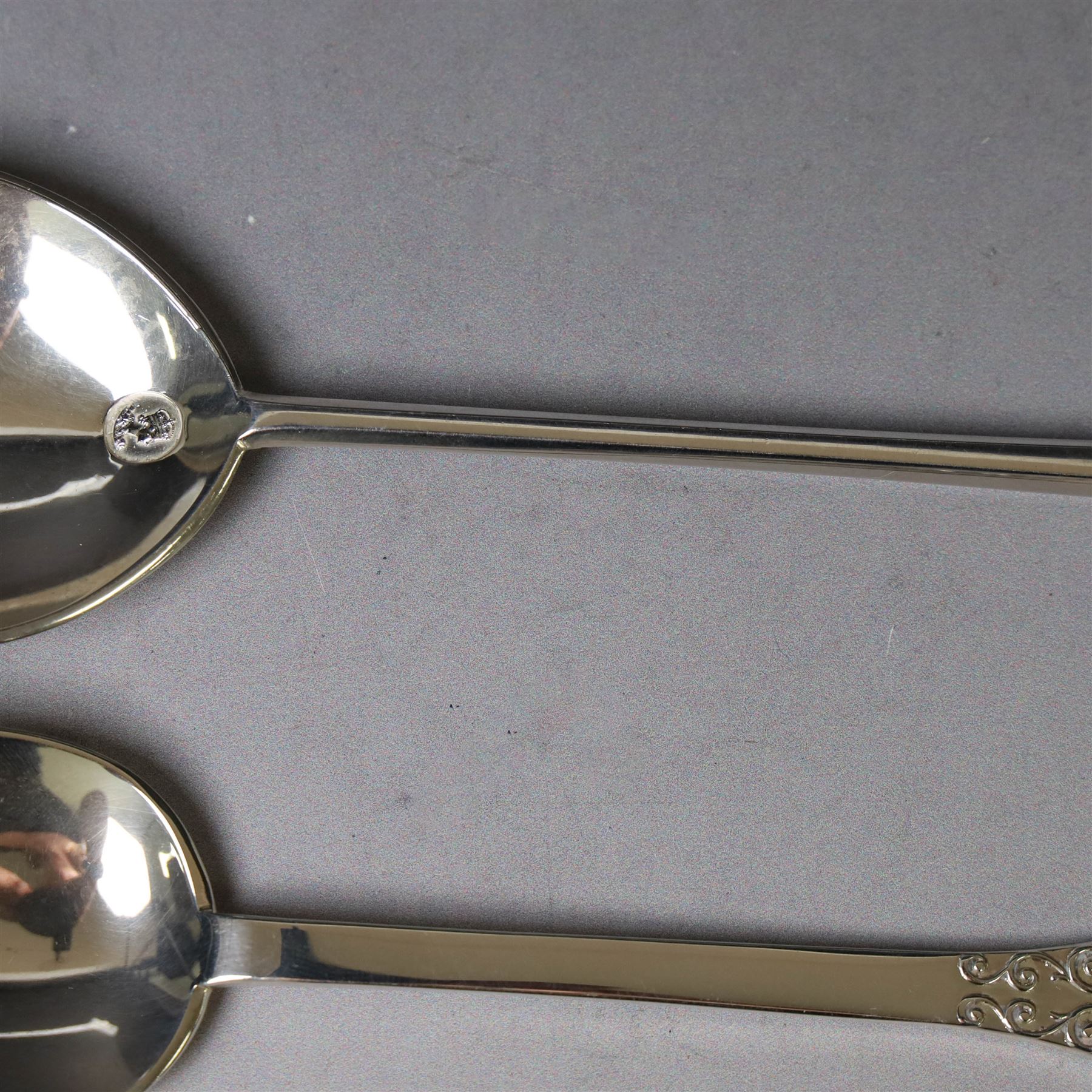 Two Late 20th century silver spoons, each with Queen Elizabeth II Coronation hallmark for C J Vander Ltd, London 1952 & 1953, L16cm