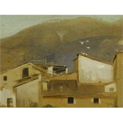 Edwin John Alexander (Scottish 1870-1926): Moroccan Rooftops, watercolour and bodycolour signed with initials and dated 1904, indistinctly inscribed verso 17cm x 23cm  
Provenance: private collection, original Edinburgh framers label verso
