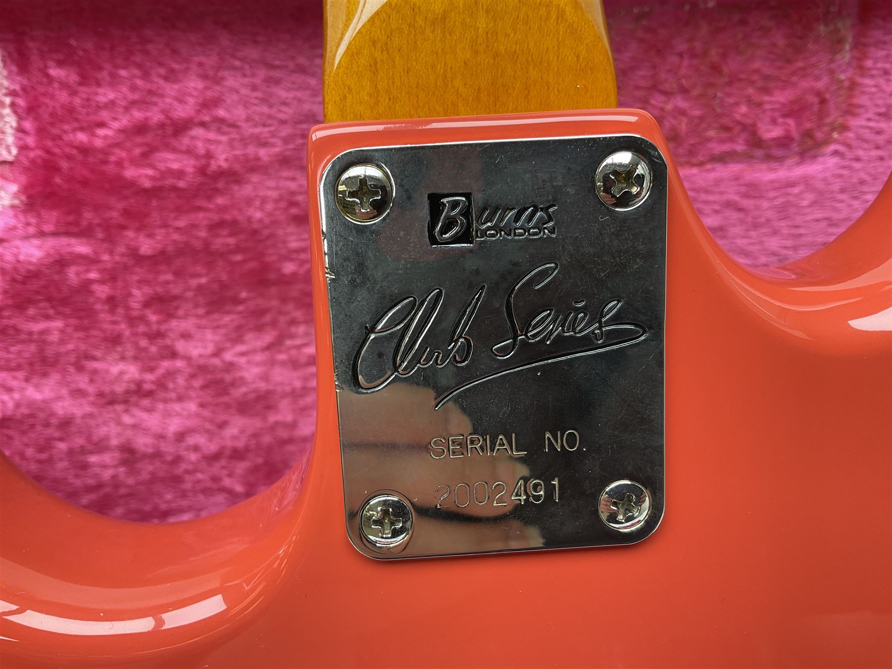 Burns Club Series Marquee electric guitar in fiesta red with maple fretboard; serial no.2002491 L100cm; in hard case with GuitarKes service and set-up certificate dated January 2022