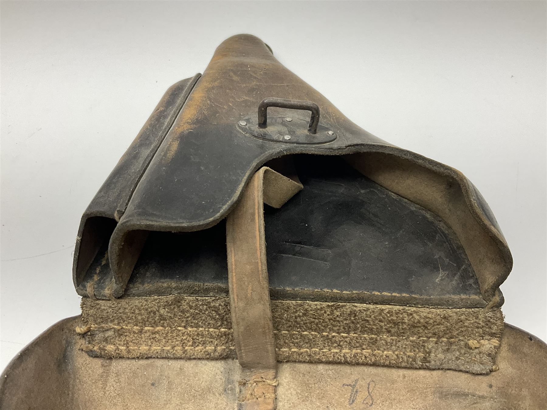 WWII German brown leather holster with side magazine pouch for a Walther P.38 semi-automatic pistol, stamped P38 and OWX 1941 on back L24.5cm