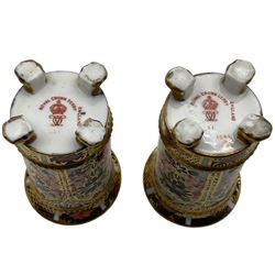 Pair of Royal Crown Derby 1128 Imari pattern miniature spill vases, H7cm