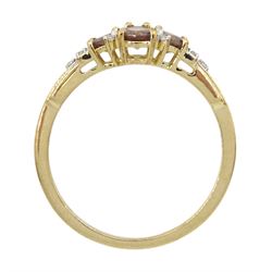 9ct gold oval cut smokey quartz and white zircon cluster ring, hallmarked