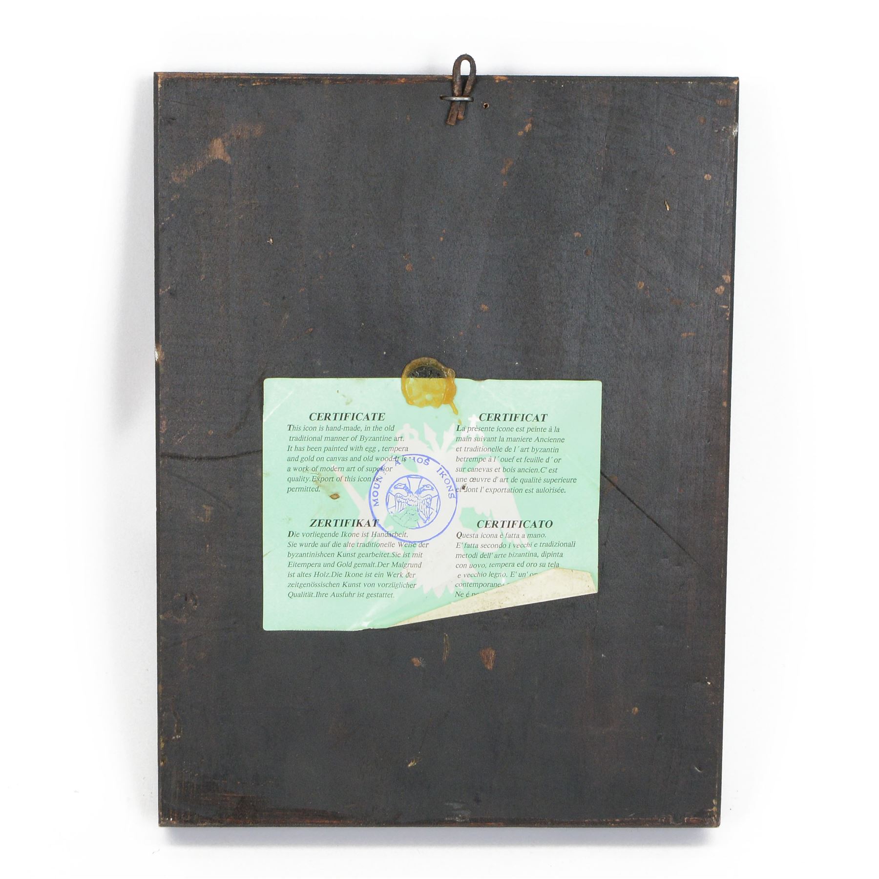 20th century Greek icon depicting Madonna and Child, H32cm