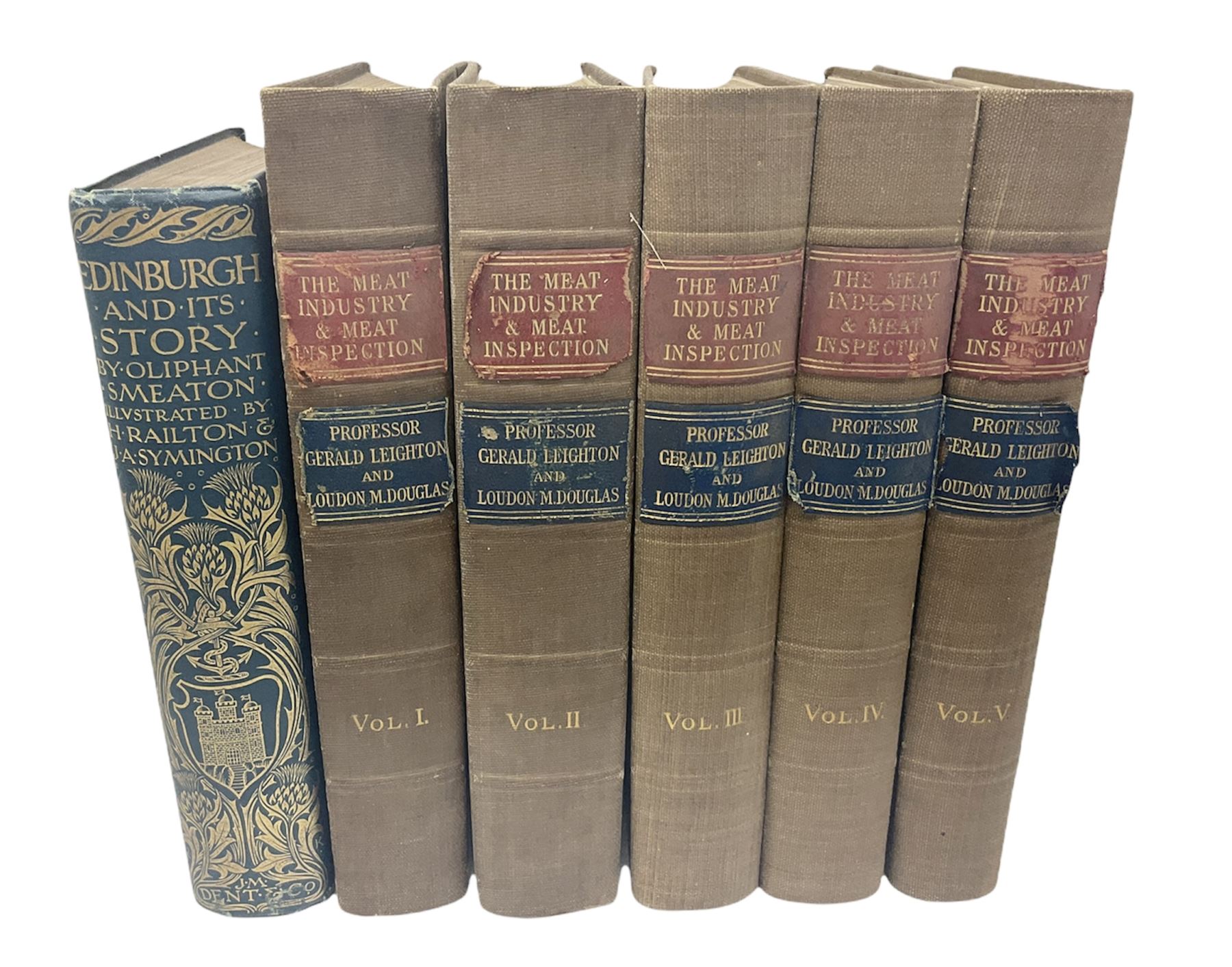 Leighton, G and Douglas. L.M: five volumes of The Meat Industry and Meat Inspection, together with Smeaton. O: Edinburgh and its Stories, illustrated by H.Railton and J.A.Symington  
