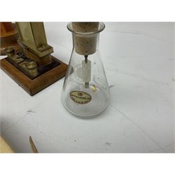 Collection of scientific and technical instruments etc including boxed 'Force on a Conductor' apparatus; vintage GPO resistance box; current deflection meter; vintage X-ray generator tube; small glass electroscope; two demonstrator solenoids; two magdeburg spheres; travelling balance scales etc; some by Philip Harris Ltd