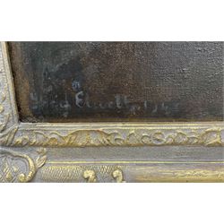 Frederick (Fred) William Elwell RA (British 1870-1958): 'Lt. Col. Norman R Grimston DSO', half length portrait with the family seat Grimston Garth in the background, oil on canvas signed and dated 1948, titled and inscribed verso 90cm x 70cm
Notes: Grimston was held, as part of the manor of Roos, from the mid-12th century by the Grimston family. The manor of Garton with Grimston passed down to Thomas Grimston
of Kilnwick-on-the-Wolds in 1780 who built the present Grimston Garth in 1781-6 as a summer residence. The estate descended in the family to Thomas’s grandson Marmaduke Grimston (1826-1879) the last of the male line. It was through his daughter Rose, wife of George Hobart, that it passed to their daughter Armatrude Rose Sophia Effie Bertie, Lady Waechter in 1927. Lady Waechter, who took the additional name de Grimston, gave the estate to her cousin Norman Grimston in 1946, the last family incumbent who sold the house in 1949
Provenance: East Yorkshire private collection purchased Dee Atkinson and Harrison 16th July 1995 Lot 554