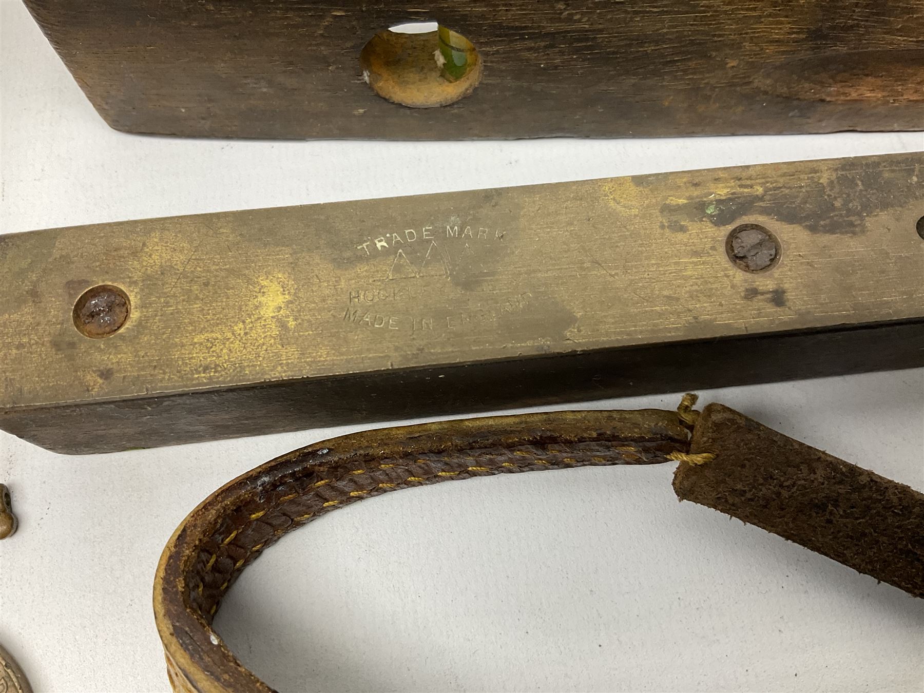 Framed picture of gentleman in military dress, 'killed in action in France' May 3rd 1915, two antique spirit levels, coins in a leather case and other collectables