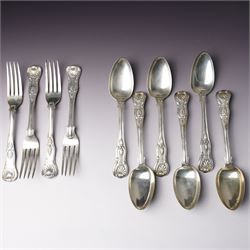 Set of six George IV silver Kings pattern dessert spoons London 1825 Maker Charles Eley  a...