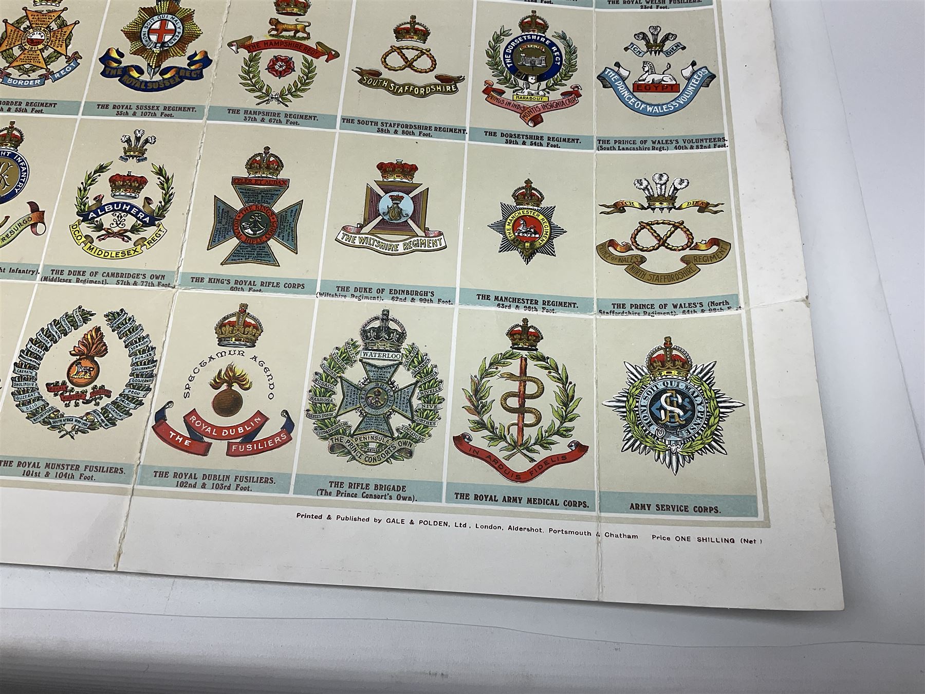 Large poster entitled 'Crests and Badges of the British Army in Daily Use 56 x 86cm; together with twenty-five colour prints of military interest including Crimean War, Boer War, WW2 etc; various sizes; all unframed