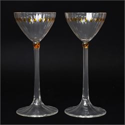 Otto Prutscher (1880-1949) - pair of early 20th century crystal wine glasses with citrine ...