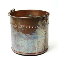 Riveted copper bucket with swing handle, marked with initials and 1864 H31cm x D34cm