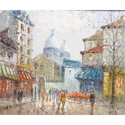  Parisian Street Scene, 20th century oil on canvas board signed Burnett 49.5cm x 59.5cm  