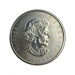 Queen Elizabeth II Canada fine silver coins, comprising three 3/4 ounce dated 2015, 2016, 2017, 1 1/4 ounce dated 2016 and two 1 1/2 ounce dated 2016, 2017