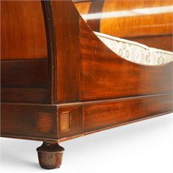 And So To Bed - super king size 'Palais' sleigh bed, with curved headboard and footboard, figured veneer panels, contrasting inlaid-style banding and upholstered base panels