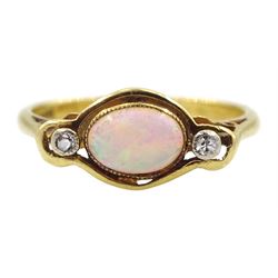 Gold opal and diamond three stone ring, stamped 18ct