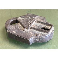 Large French iron padlock, 18th century. H17cm.  - COLLECTION BY APPOINTMENT FROM: The White House, Thirsk Road, Easingwold, York, YO61 3NF - CALL 01723 507111 TO ARRANGE