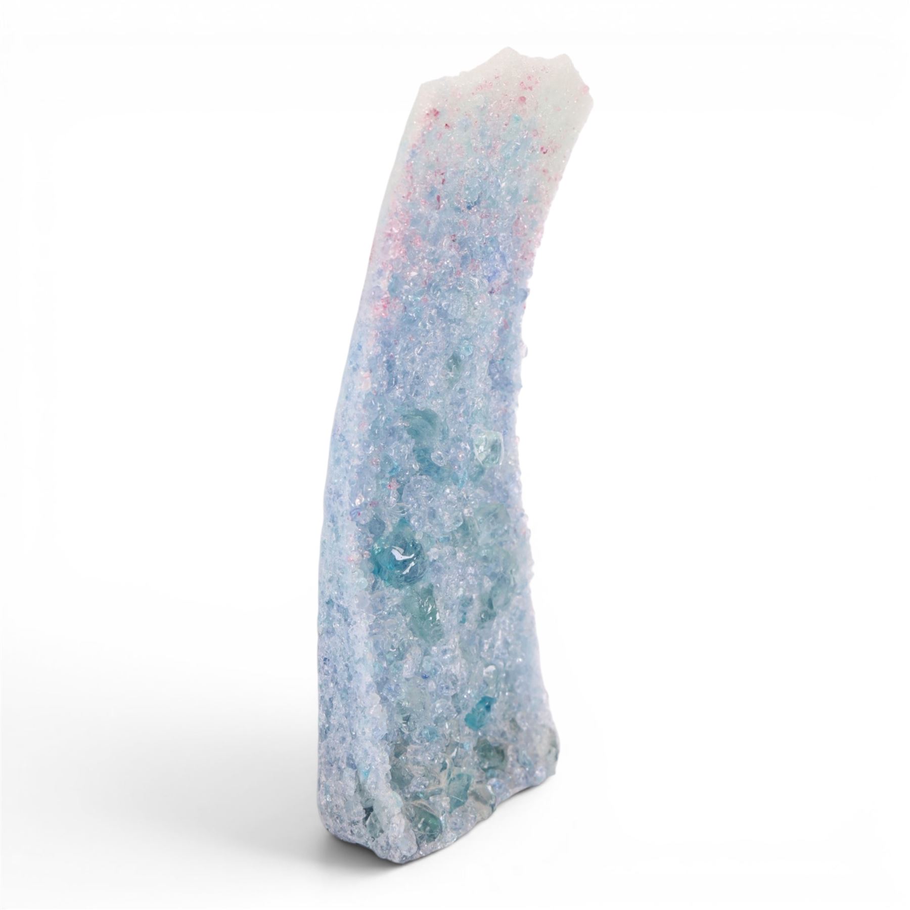 Art glass sculpture by Patrick Stern, crystallised sea theme body with rectangular & shell shaped inclusions to the reverse, signed to base, H29cm