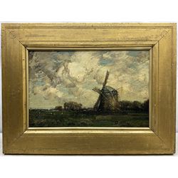 Kershaw Schofield (British 1872-1941): Windmill under Cloudy Skies, oil on canvas signed 28cm x 43cm