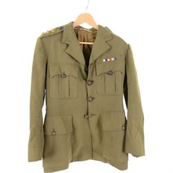 British military Royal Engineers tunic with with applied bullion thread embellishment and black accents on cuffs and collar, together with reenactment uniform for the East Riding home guard  