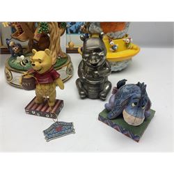 Collection of Disney figures, to include Ardleigh Elliott music box Hunny of the Day, Disney musical snow globe, Micky mouse lazy butler, Framed Bug's Life lithograph etc 