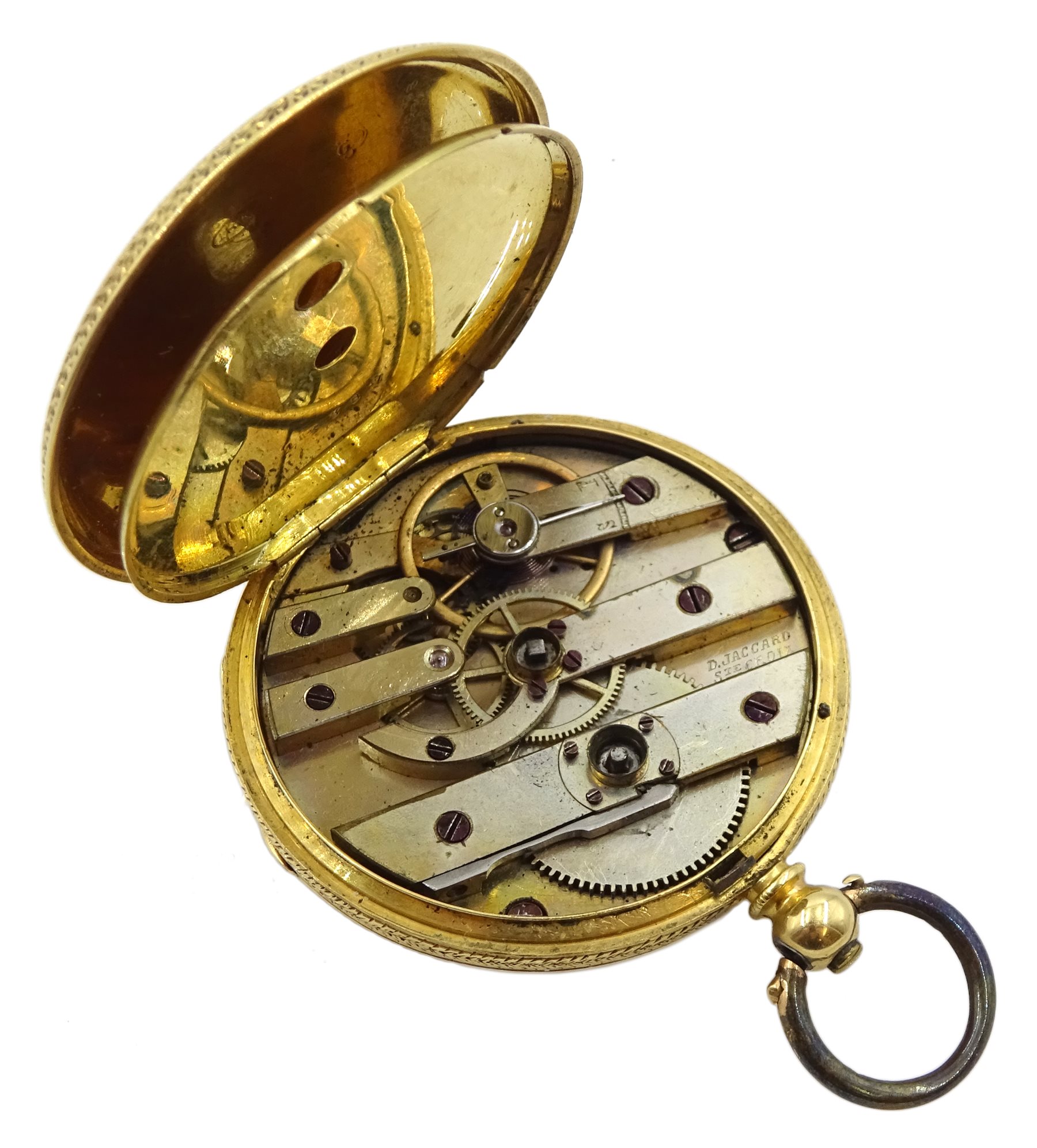 Continental gold ladies pocket watch, the movement stamped D Jaccard, the case stamped 18K