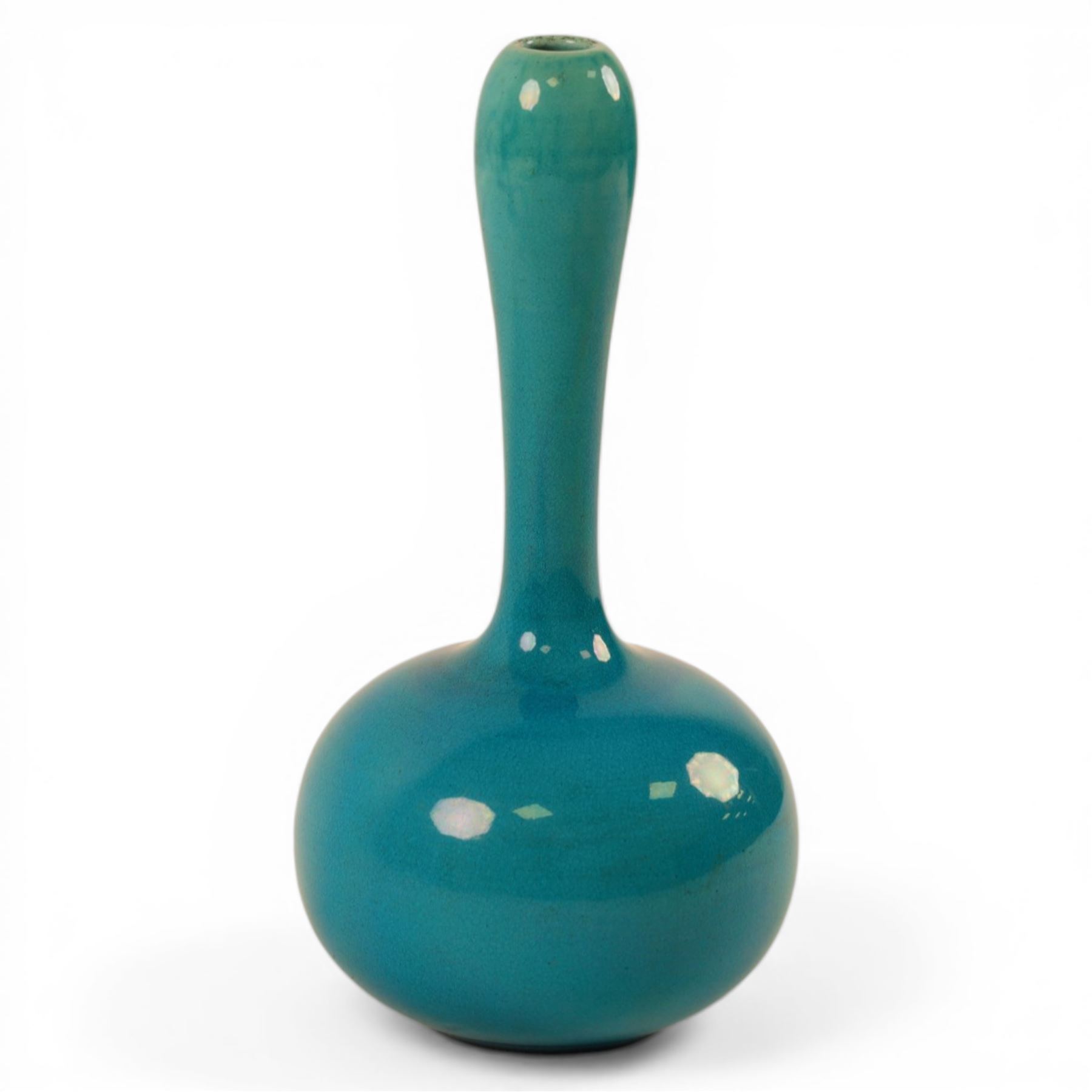 Burmantofts turquoise faience bottle shaped vase, impressed and numbered 1648 beneath, H24cm