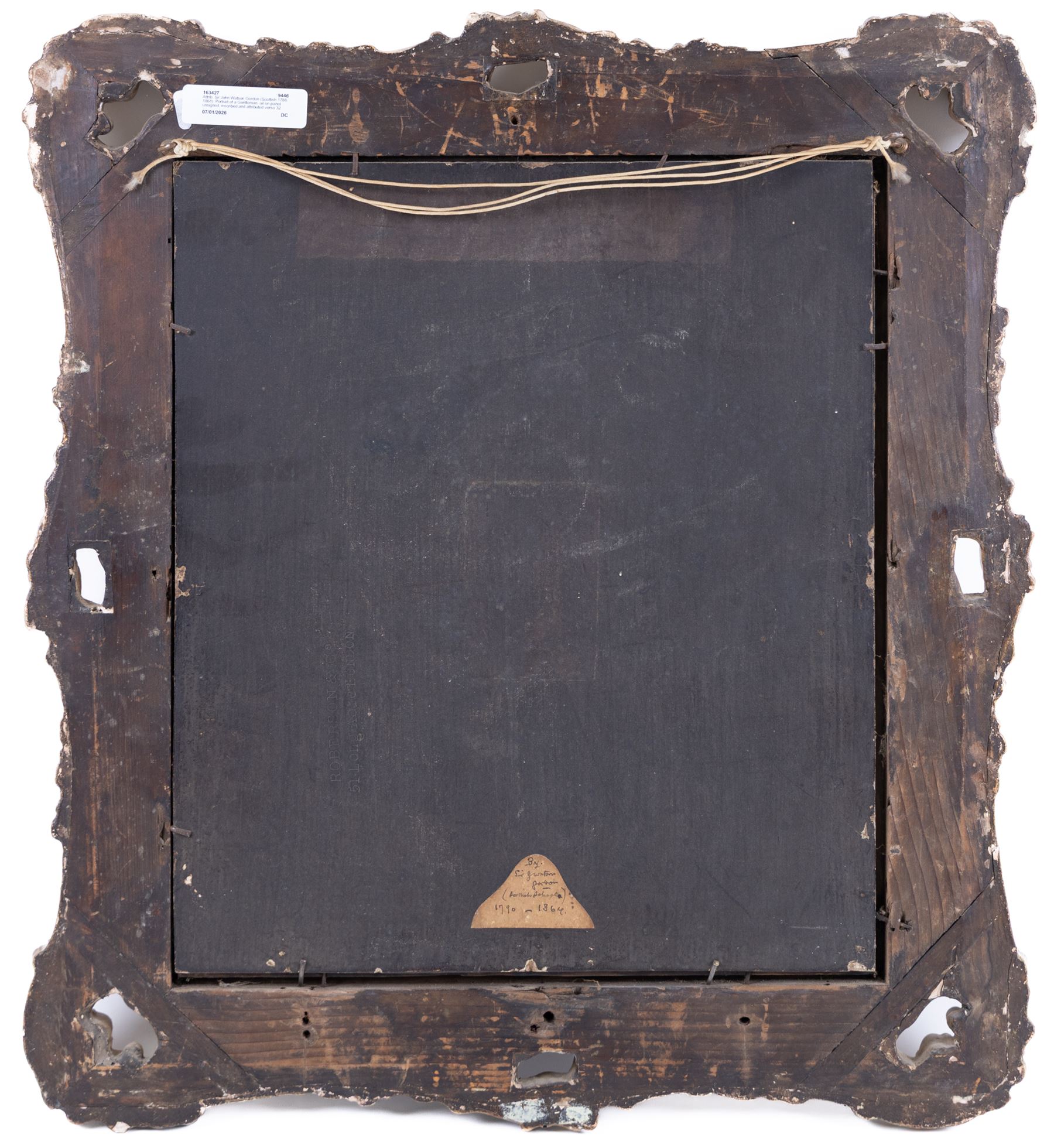 Attrib. Sir John Watson Gordon (Scottish 1788-1864): Portrait of a Gentleman, oil on panel unsigned, inscribed and attributed verso 32cm x 27cm in ornate 19th century swept gilt frame