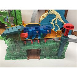 Quantity of Thomas the Tank Engine playsets and track, and Thunderbirds 2004 Tracy Island playset with some associated vehicles, in two boxes 