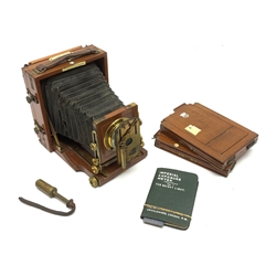 Lancaster Camera - mahogany and brass cased, 'The 1901 Instantograph Patent', lens with see-saw shutter, two additional plates