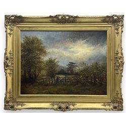 William Arthur Toplis (British 1857-1942): Girl at the Gate, oil on canvas signed and dated 1875, indistinctly titled on label verso, 44cm x 59cm