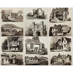 Samuel Prout (British 1783-1852): 'Rudiments of Landscape in Progressive Studies. Drawn, and Etched in Imitation of Chalk', collection of soft ground etchings pub. Rudolph Ackermann c.1813, each 36.5cm x 26cm, each mounted and bound in two bespoke folios