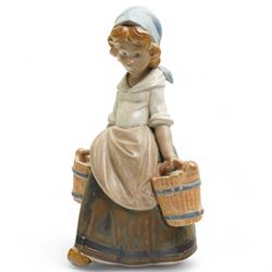 Two Lladro Gres figures, comprising Girl with Two Pails and Girl with Ducks, largest H25cm 