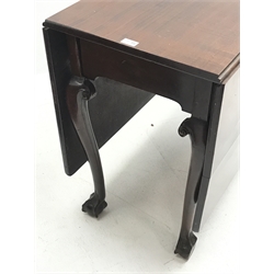 *Georgian mahogany drop leaf dining table, gate leg action base, on scroll carved cabriole supports with ball and claw feet, 153cm x 99cm, H74cm