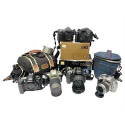 Six Nikon camera bodies, to include D200 serial no 8040397, D40 'Tamron AF 18-200mm 1:3.5-6.3 (IF) MACRO' lens, D40 serial no. 2053935 with 'AF-S Nikkor ED 18-55mm 1:3.5-5.6G' lens, D80 8005606 etc