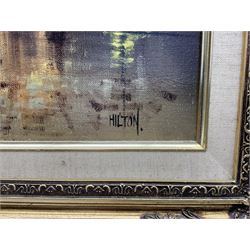 Barry Hilton (British 1941-): Edwardian Street Scene at Night, oil on canvas signed 40cm x 30cm