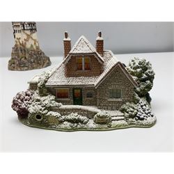 Five Lilliput Lanes, comprising Christmas at Woody Bay Station and Calling Home for Christmas both from the Illuminated collection, Castle of the Exiled Prince, Castle of The Ransomed King and Helvellyn, all with original boxes (5)