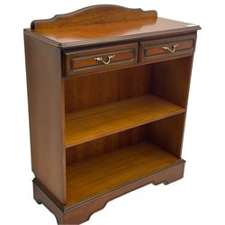 Cherry wood open bookcase, fitted with two drawers and single shelf 